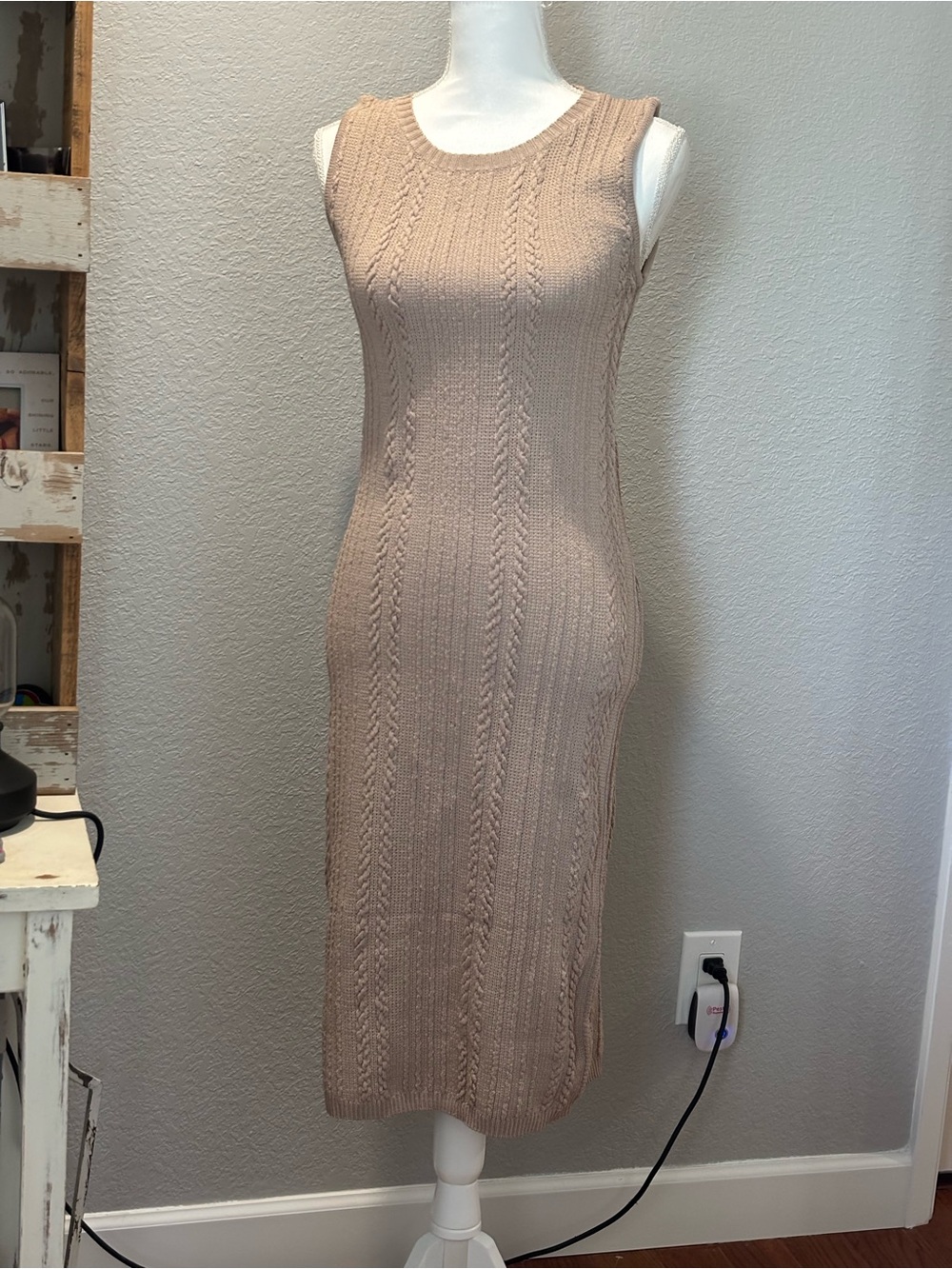 Hem&Thread Sleeveless Knit Midi Dress in Taupe